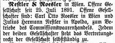 Text aus dem Amtsblatt zur Wiener Zeitung, 29. Juli 1891)